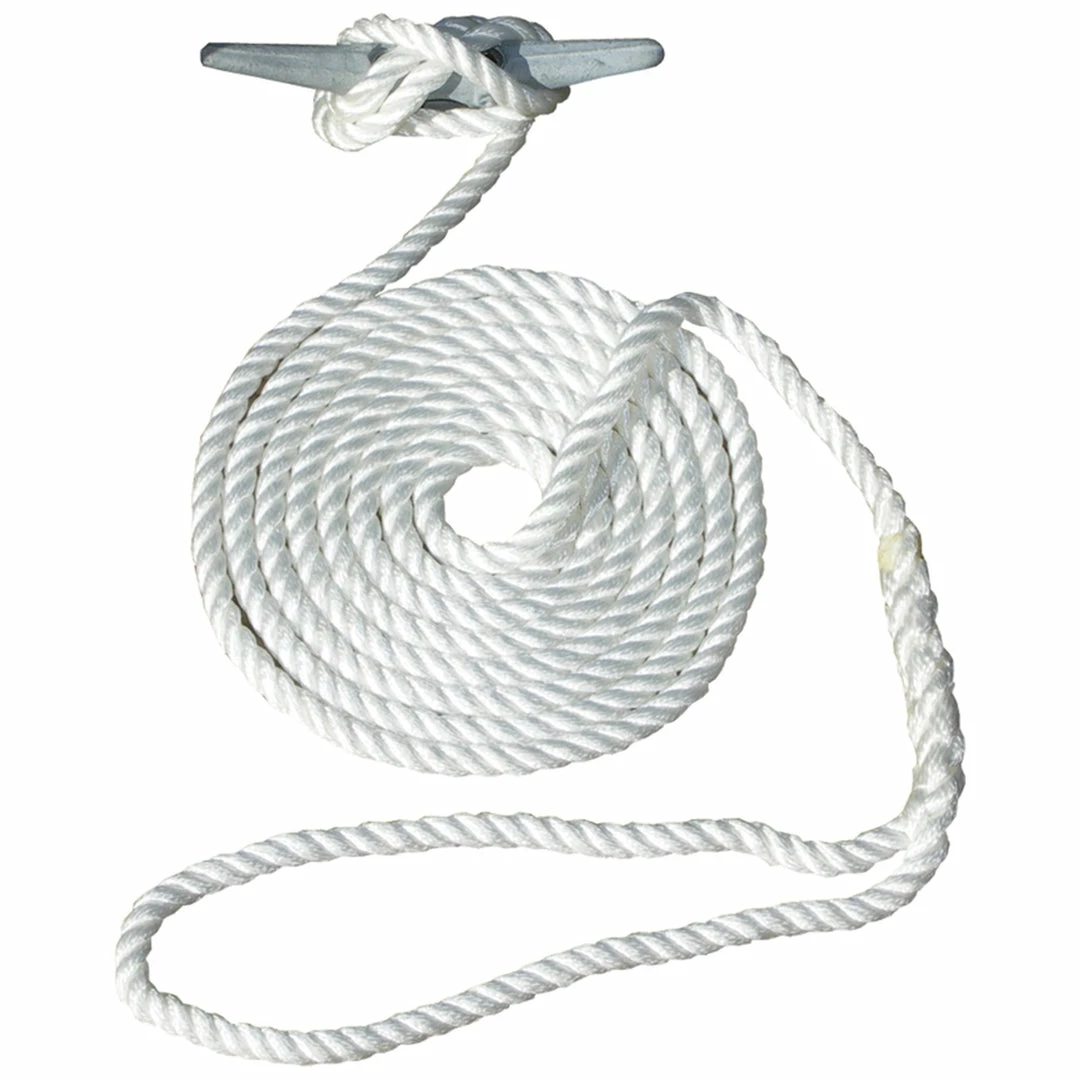 Dock Line Nylon 3-Strand (Multiple Lengths) 1/2" Marine Boating Hand Spliced Twisted Invincible White 3 Invincible Marine Boating & Marine Dock Line - 1/2" Twisted Nylon Hand Spliced 3-strand White (Multiple Lengths)